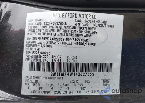 2004 Mercury Grand Marquis Gs из США, поврежденный, VIN 2MEFM74W14X627852